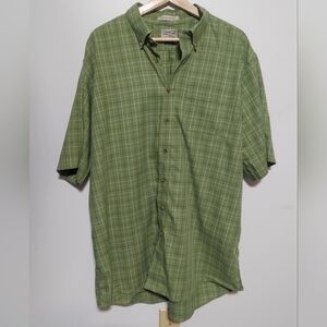 L.L. Bean Casual Green Checkered Short-sleeved Button-Down Shirt Size XLT